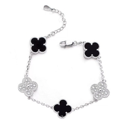 Lắc tay Trang sức bạc 925 ADJ đính đá CZ Tứ Diệp Thảo May Mắn Ngũ Hành Tứ Thời SLT108106AD