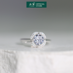 Nhẫn Bạc Nữ ADJ Hoa 4 Cánh Viền Đá Tròn Viên Chủ Lấp Lánh Đế Nạm Tinh Xảo