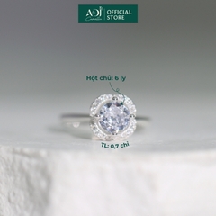 Nhẫn Bạc Nữ ADJ Hoa 4 Cánh Viền Đá Tròn Viên Chủ Lấp Lánh Đế Nạm Tinh Xảo