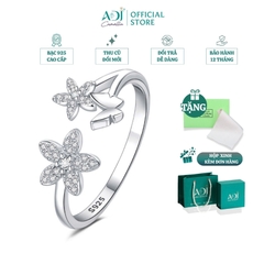Nhẫn Bạc Nữ ADJ 925 Nhẫn Hở Bông Hoa Đính Hạt Lấp Lánh Phụ Kiện Trang Sức Nữ Cao Cấp SN16201AD