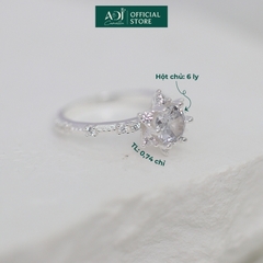 Nhẫn Bạc Nữ ADJ 6 Cánh Nhọn Viên Chủ To Viền Nạm Đá Lấp Lánh