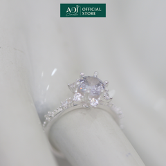 Nhẫn Bạc Nữ ADJ 6 Cánh Nhọn Viên Chủ To Viền Nạm Đá Lấp Lánh