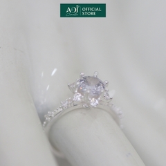 Nhẫn Bạc Nữ ADJ 6 Cánh Nhọn Viên Chủ To Viền Nạm Đá Lấp Lánh