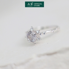 Nhẫn Bạc Nữ ADJ 6 Cánh Nhọn Viên Chủ To Viền Nạm Đá Lấp Lánh