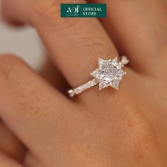 Nhẫn Bạc Nữ ADJ 6 Cánh Nhọn Viên Chủ To Viền Nạm Đá Lấp Lánh