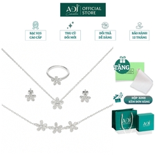Bộ sản phẩm Trang sức bạc 925 ADJ đính đá CZ sang trọng cao cấp Bông hoa 5 cánh