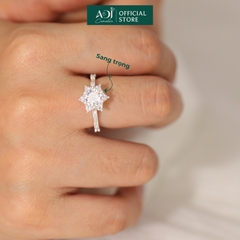 Nhẫn Bạc Nữ ADJ 6 Cánh Nhọn Viên Chủ To Viền Nạm Đá Lấp Lánh