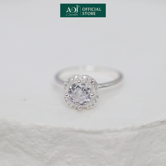 Nhẫn Bạc Nữ ADJ Hoa 4 Cánh Viền Đá Tròn Viên Chủ Lấp Lánh Đế Nạm Tinh Xảo