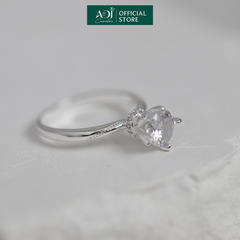 Nhẫn Bạc Nữ ADJ 4 Chấu Cánh Sen Trụ Tròn Nạm Đá Viên Chủ Lấp Lánh Sang Trọng