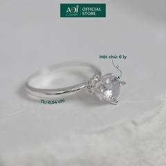 Nhẫn Bạc Nữ ADJ 4 Chấu Cánh Sen Trụ Tròn Nạm Đá Viên Chủ Lấp Lánh Sang Trọng