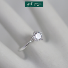 Nhẫn Bạc Nữ ADJ 4 Chấu Cánh Sen Trụ Tròn Nạm Đá Viên Chủ Lấp Lánh Sang Trọng