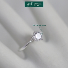 Nhẫn Bạc Nữ ADJ 4 Chấu Cánh Sen Trụ Tròn Nạm Đá Viên Chủ Lấp Lánh Sang Trọng