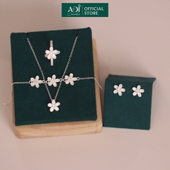 Bộ sản phẩm Trang sức bạc 925 ADJ đính đá CZ sang trọng cao cấp Bông hoa 5 cánh