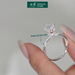Nhẫn Bạc Nữ ADJ 4 Chấu Cánh Sen Trụ Tròn Nạm Đá Viên Chủ Lấp Lánh Sang Trọng