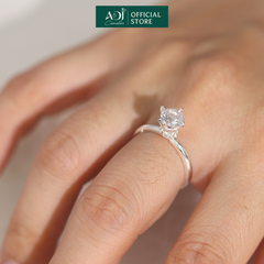 Nhẫn Bạc Nữ ADJ 4 Chấu Cánh Sen Trụ Tròn Nạm Đá Viên Chủ Lấp Lánh Sang Trọng