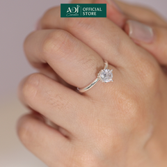 Nhẫn Bạc Nữ ADJ 4 Chấu Cánh Sen Trụ Tròn Nạm Đá Viên Chủ Lấp Lánh Sang Trọng