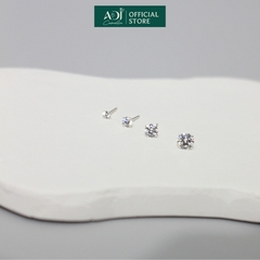 Bông tai Trang sức bạc 925 ADJ đính đá CZ sang trọng cao cấp Châu Tròn Pha Lê 3 Li SB10044AD-SB1141