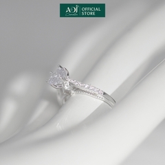 Nhẫn Bạc Nữ ADJ Trụ Vương Miện Cao phối Viền Đôi Nạm Đá Lấp Lánh