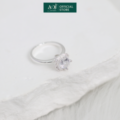 Nhẫn Bạc Nữ ADJ Hoa 4 Cánh Viền Đá Tròn Viên Chủ Lấp Lánh Đế Nạm Tinh Xảo