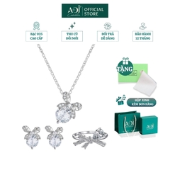 Bộ trang sức Bạc Dây chuyền, Nhẫn, Bông tai Nữ ADJ 925 Nơ Pha Lê Ngọt Ngào Thanh Lịch