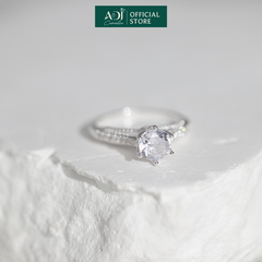 Nhẫn Bạc Nữ ADJ Trụ Vương Miện Cao phối Viền Đôi Nạm Đá Lấp Lánh