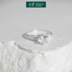 Nhẫn Bạc Nữ ADJ Trụ Vương Miện Cao phối Viền Đôi Nạm Đá Lấp Lánh