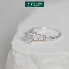 Nhẫn Bạc Nữ ADJ Trụ Vương Miện Cao phối Viền Đôi Nạm Đá Lấp Lánh