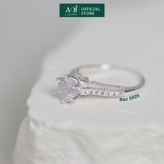 Nhẫn Bạc Nữ ADJ Trụ Vương Miện Cao phối Viền Đôi Nạm Đá Lấp Lánh