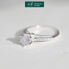 Nhẫn Bạc Nữ ADJ Trụ Vương Miện Cao phối Viền Đôi Nạm Đá Lấp Lánh