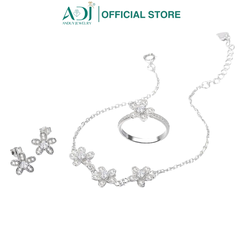 Bộ sản phẩm Trang sức bạc 925 ADJ đính đá CZ sang trọng cao cấp Bông hoa 5 cánh