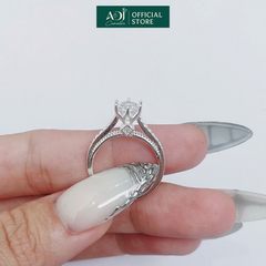 Nhẫn Bạc Nữ ADJ Trụ Vương Miện Cao phối Viền Đôi Nạm Đá Lấp Lánh