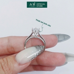 Nhẫn Bạc Nữ ADJ Trụ Vương Miện Cao phối Viền Đôi Nạm Đá Lấp Lánh