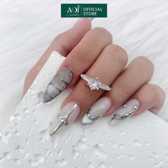 Nhẫn Bạc Nữ ADJ Trụ Vương Miện Cao phối Viền Đôi Nạm Đá Lấp Lánh