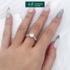 Nhẫn Bạc Nữ ADJ Trụ Vương Miện Cao phối Viền Đôi Nạm Đá Lấp Lánh