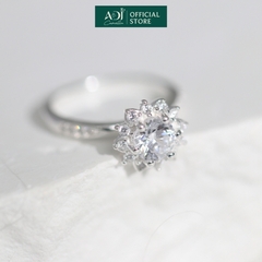 Nhẫn Bạc Nữ ADJ Hoa Mặt Trời 6 Chấu Trụ Cao Nạm Đá phối Viên Chủ Sang Trọng