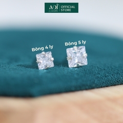 Bông tai Trang sức bạc 925 ADJ đính đá CZ sang trọng cao cấp Pha Lê Vuông SB10048AD - SB1143