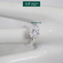 Nhẫn Bạc Nữ ADJ Hoa Mặt Trời 6 Chấu Trụ Cao Nạm Đá phối Viên Chủ Sang Trọng