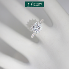 Nhẫn Bạc Nữ ADJ Hoa Mặt Trời 6 Chấu Trụ Cao Nạm Đá phối Viên Chủ Sang Trọng