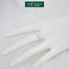 Nhẫn Bạc Nữ ADJ Hoa 4 Cánh Viền Đá Tròn Viên Chủ Lấp Lánh Đế Nạm Tinh Xảo