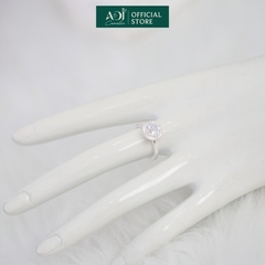 Nhẫn Bạc Nữ ADJ Hoa 4 Cánh Viền Đá Tròn Viên Chủ Lấp Lánh Đế Nạm Tinh Xảo