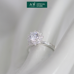 Nhẫn Bạc Nữ ADJ Hoa Mặt Trời 6 Chấu Trụ Cao Nạm Đá phối Viên Chủ Sang Trọng