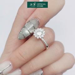 Nhẫn Bạc Nữ ADJ Hoa Mặt Trời 6 Chấu Trụ Cao Nạm Đá phối Viên Chủ Sang Trọng
