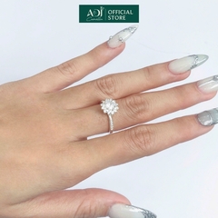 Nhẫn Bạc Nữ ADJ Hoa Mặt Trời 6 Chấu Trụ Cao Nạm Đá phối Viên Chủ Sang Trọng