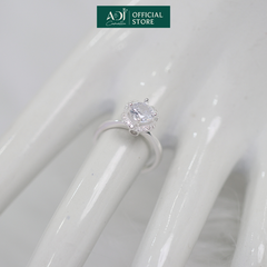 Nhẫn Bạc Nữ ADJ Hoa 4 Cánh Viền Đá Tròn Viên Chủ Lấp Lánh Đế Nạm Tinh Xảo