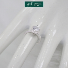 Nhẫn Bạc Nữ ADJ Hoa 4 Cánh Viền Đá Tròn Viên Chủ Lấp Lánh Đế Nạm Tinh Xảo