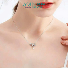 Dây Chuyền Bạc Nữ ADJ Hình Nơ Phối Đá Giọt Nước Lấp Lánh