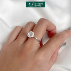 Nhẫn Bạc Nữ ADJ Hoa 4 Cánh Viền Đá Tròn Viên Chủ Lấp Lánh Đế Nạm Tinh Xảo