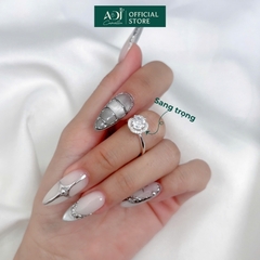 Nhẫn Bạc Nữ ADJ Hoa 4 Cánh Viền Đá Tròn Viên Chủ Lấp Lánh Đế Nạm Tinh Xảo