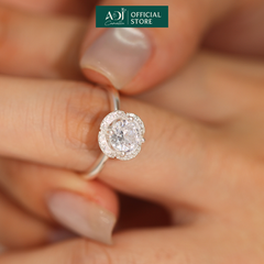 Nhẫn Bạc Nữ ADJ Hoa 4 Cánh Viền Đá Tròn Viên Chủ Lấp Lánh Đế Nạm Tinh Xảo