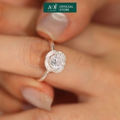 Nhẫn Bạc Nữ ADJ Hoa 4 Cánh Viền Đá Tròn Viên Chủ Lấp Lánh Đế Nạm Tinh Xảo